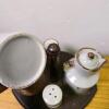 Ceramic Condiment Jars with Wooden Lazy Susan, 8.5" Diameter - 4
