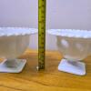 Milk Glass Compotes Pair With Reticulated Rim - 3