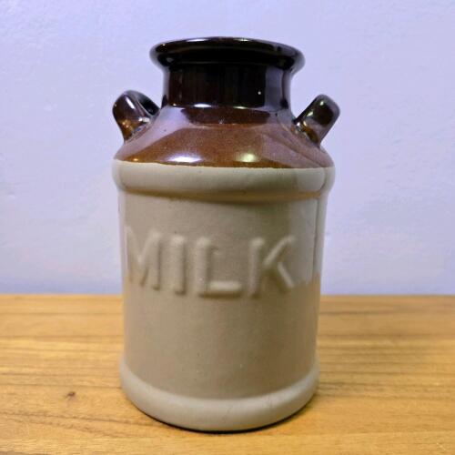 Stoneware Milk Jug, Brown and Tan, 6.5 in.