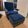 Blue Velvet Recliner Chair and Ottoman