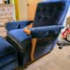 Blue Velvet Recliner Chair and Ottoman - 2