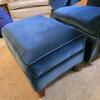 Blue Velvet Recliner Chair and Ottoman - 3