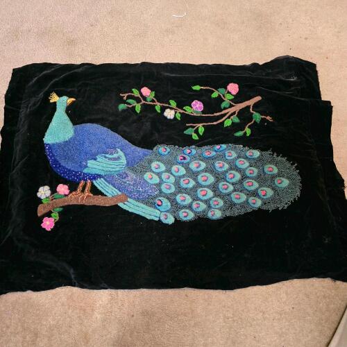 Peacock Crewel Embroidery Panel, 29" x 39"