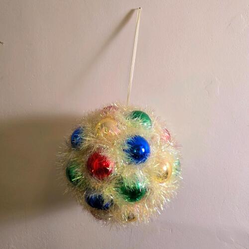 Vintage Tinsel and Ornament Christmas Kissing Ball Decoration