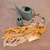 Plastic Watering Cans, Macrame Plant Hangers, Garden Plaque