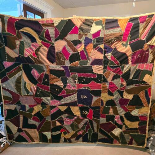 Victorian-Style Crazy Quilt, 75in x 67in, Multicolor Patchwork