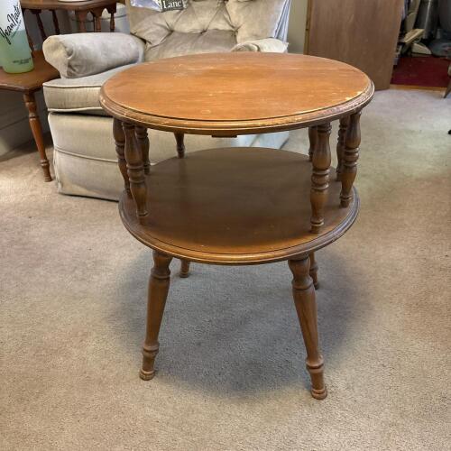 Round Two-Tier Wooden Side Table