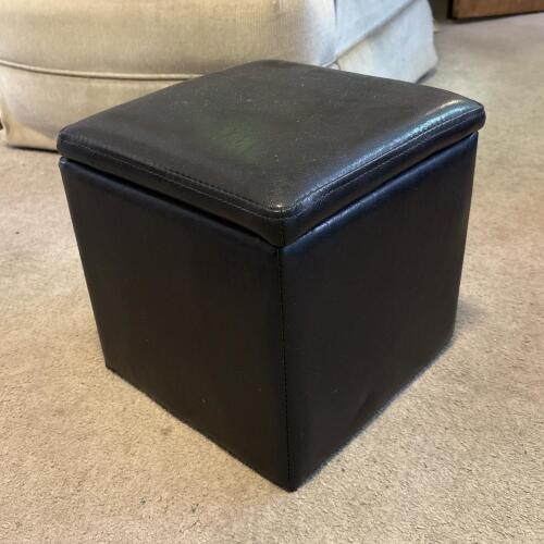 Small Black Faux Leather Storage Ottoman