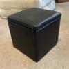 Small Black Faux Leather Storage Ottoman
