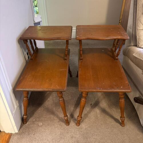 Pair of Two-Tier Step Wooden End Tables