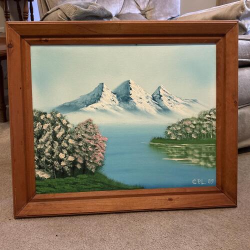 24&rdquo; x 20&rdquo; Framed Mountain Landscape Painting, Signed