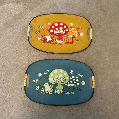 Pair of Vintage Mushroom-Design Serving Trays