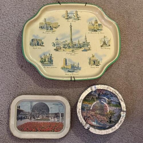 Two Vintage Souvenir Trays and an Ashtray - Landmarks Motif