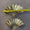 Pair of Brass Tone Stamped Metal Fan Wall Hangings - 6