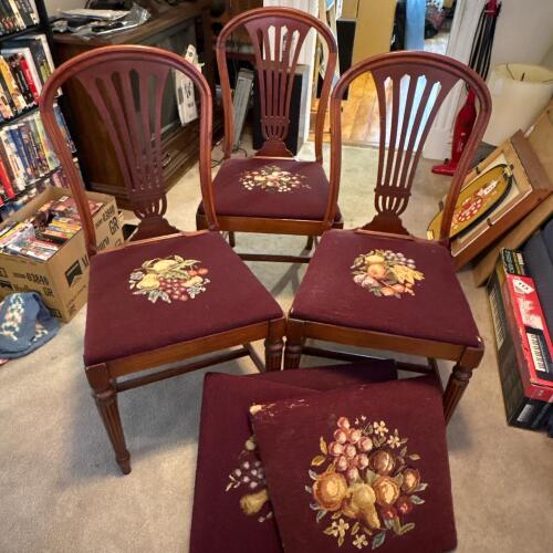 Trio of Upholstered Dining Chairs with Three Extra Chair Pads