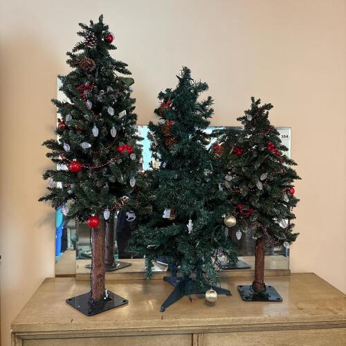 Trio of Artificial Tabletop Christmas Trees
