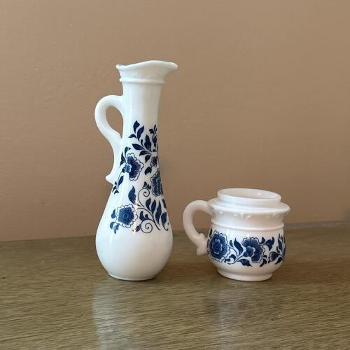 Pair of Avon Blue Floral Milk Glass Bottles