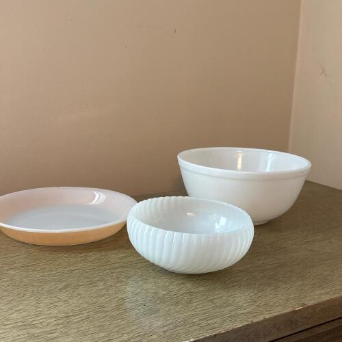 Anchor Hocking Fire-King Baking Dish and Two Serving Bowls