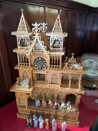Large Handcrafted Wooden Cathedral Church Automaton Clock