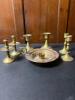 Six Brass Candlesticks with One Brass Chamberstick