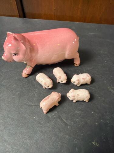 Ceramic Pink Pig Family Figurines