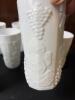 White Milk Glass Grape Motif Tumblers with Pedestal Pitcher - 5