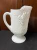 White Milk Glass Grape Motif Tumblers with Pedestal Pitcher - 8