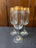 Three Cellini Blown Crystal Champagne Flutes, 24kt Gold