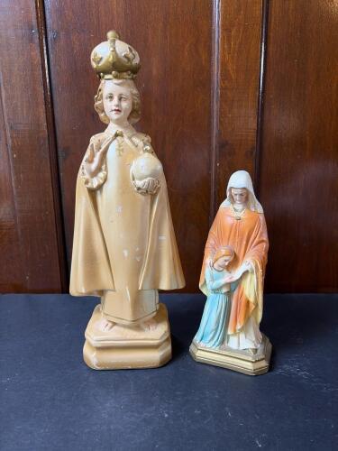 Two Religious Chalkware Statues, Infant of Prague-Style and St. Anne
