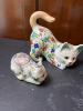 Two Decorative Floral Ceramic Cat Figurines