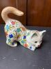 Two Decorative Floral Ceramic Cat Figurines - 2