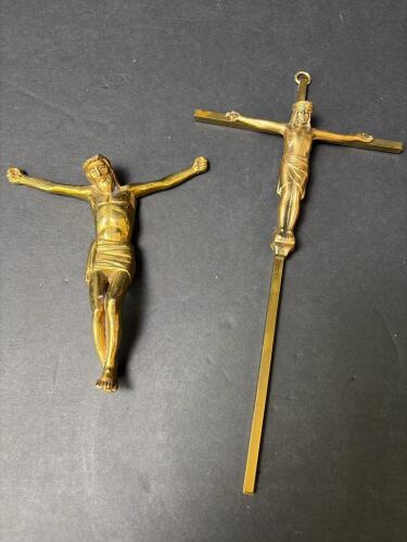 Pair of Brass INRI Crucifix Figures