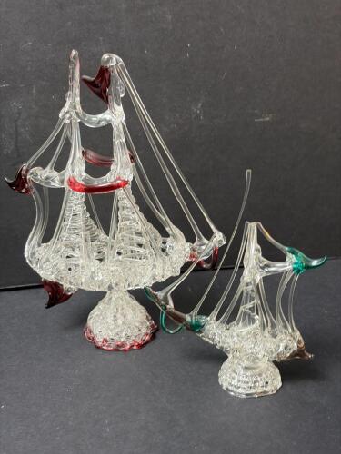 Pair of Blown Glass Sailing Ship Figurines