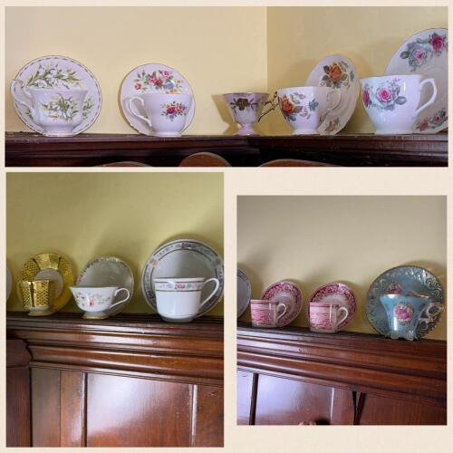 Assorted Vintage Porcelain Teacup and Saucer Sets, Floral, Gilt