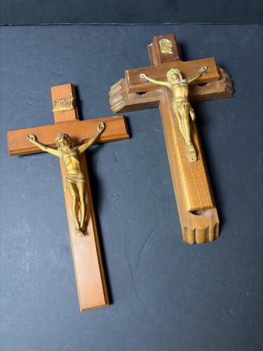 (2) Wall Crucifixes, Wood and Metal, 12 in.