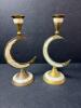 Crescent Brass and Mother-of-Pearl Inlay Candlesticks