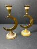 Crescent Brass and Mother-of-Pearl Inlay Candlesticks - 2