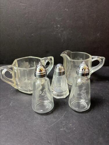 Mixed Glass Lot-Creamers, sugar and Shakers