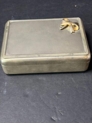 Vintage Metal Jewelry Box with Blue Velvet Lining