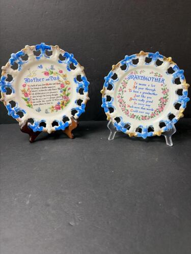 Porcelain Lusterware Poem Plates, Pierced Edge