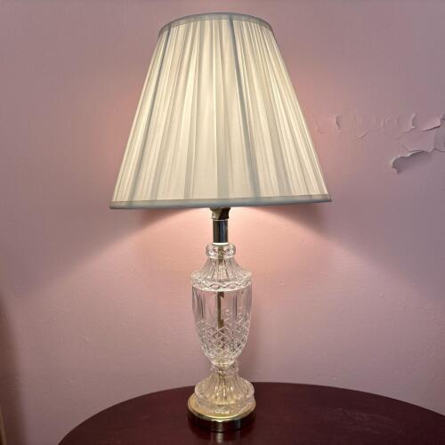 Cut Glass Table Lamp with Metal Base & Pleated Shade