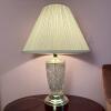 Floral Pressed Glass Table Lamp with Pleated Shade