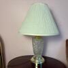 Floral Pressed Glass Table Lamp with Pleated Shade - 2