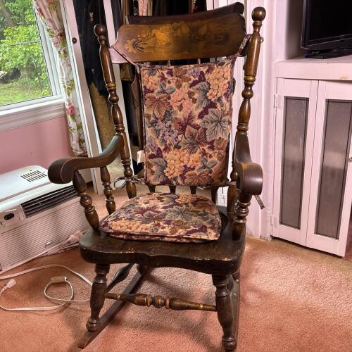 Vintage Wooden Rocking Chair with Floral Stencil