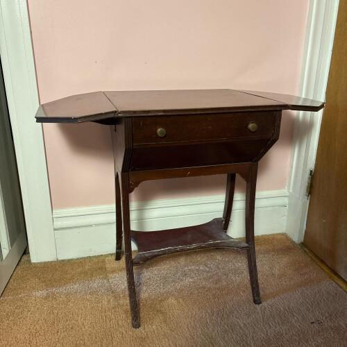 Vintage Ferguson Drop-Leaf Wooden Sewing Table