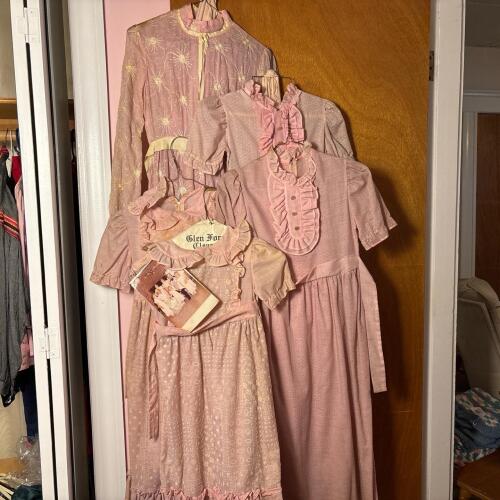 Five Vintage Pink Ruffled and Embroidered Dresses