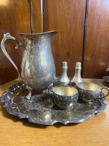 Mixed Lot of Silver Plate Trays, Bowls and Pitcher