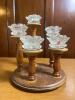 Glass Lotus Flower Candle Holder on Wooden Stand