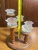 Glass Lotus Flower Candle Holder on Wooden Stand - 6
