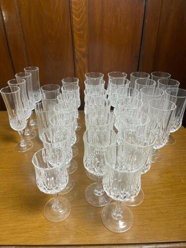 Lot of 34 Cut Crystal Stemware with Diamond Pattern